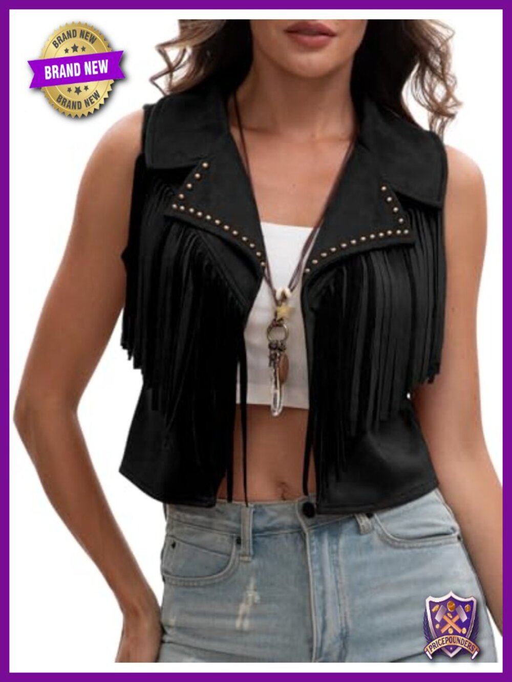 Faux Suede Fringe Cropped Vest Sleeveless Tassel Western Hippie Waistcoat